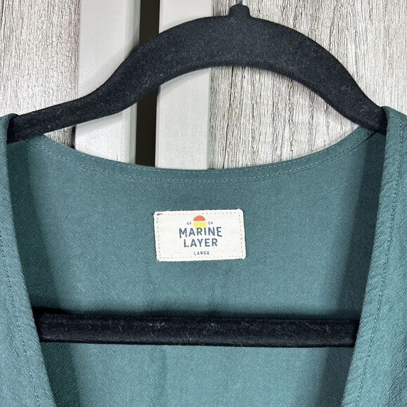 Marine Layer Dress Large Green Button Front Waisted Midi Dark Green - Picture 3 of 10